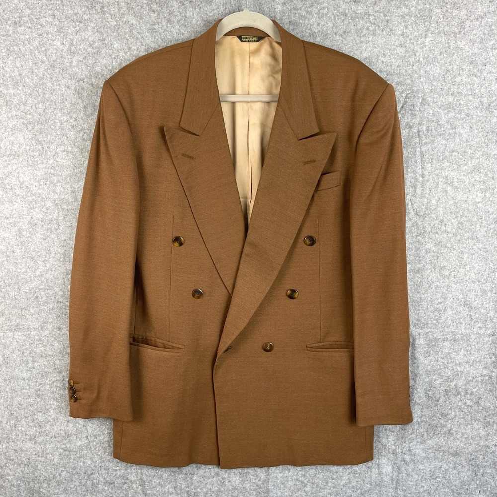 Vintage Courrèges Homme Blazer Mens 42R Brown Double Breasted Peak Lapel USA